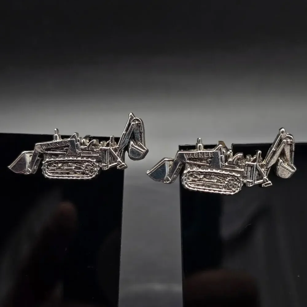 Wagner Silver Tone Backhoe Cuff Links Farming Equipment